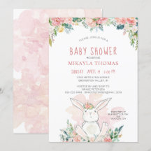 Söt skogskanin Rosa blomster Baby Shower