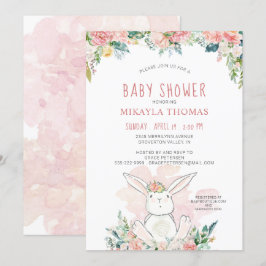 Söt skogskanin Rosa blomster Baby Shower
