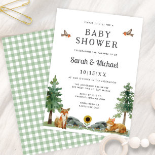 Söt skogslandskap vattenfärg neutral baby shower inbjudningar