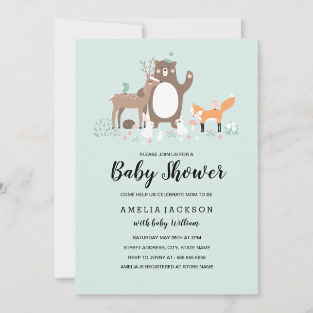 Söt skogsljungmint baby shower inbjudan (Framsida)