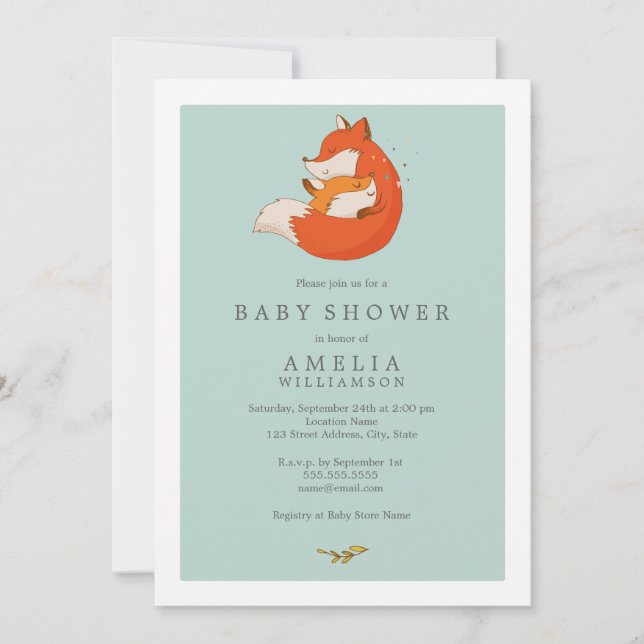 Söt skogsmoder och bebisfågel baby shower inbjudningar (Framsida)