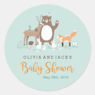 Söt skogsmynta och apelsin Baby Shower-dekal Runt Klistermärke