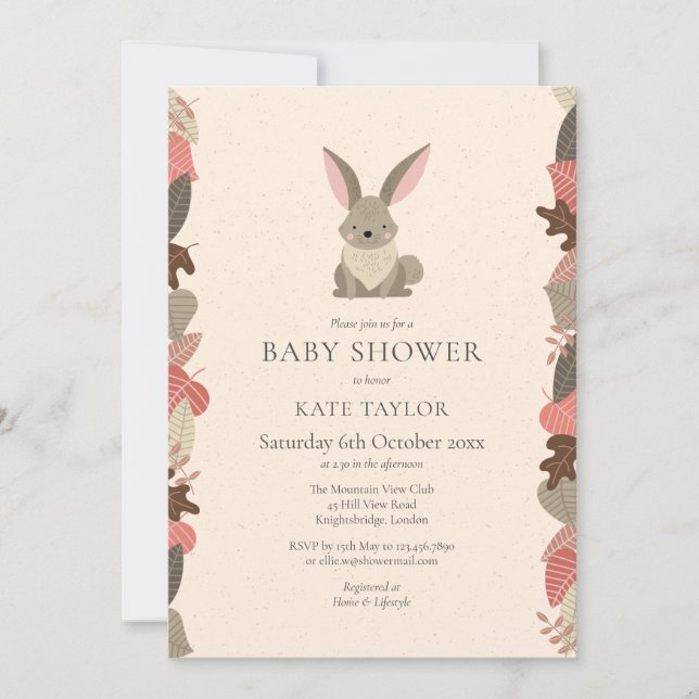 Söt skogsrabbit baby shower-strössel inbjudningar (Framsida)