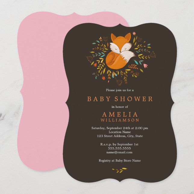 Söt skogsräv baby shower inbjudan (Fram/baksida)