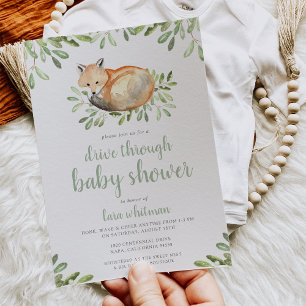 Söt skogsräv Drive Through Baby Shower Inbjudningar
