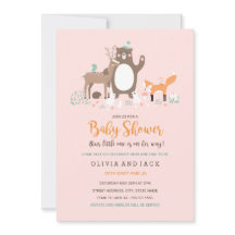 Söt skogsrosa och orange baby shower inbjudan