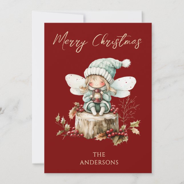 Söt skogstema semesterfe Fairy semester  Julkort (Framsida)