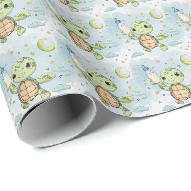 Söt Sköldpadda Baby Pastell Färg Vattenfärg Mönste Presentpapper (Rullad Hörn)