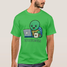 Söt Sköldpadda Bärbar Dator Tecknad T-Shirt