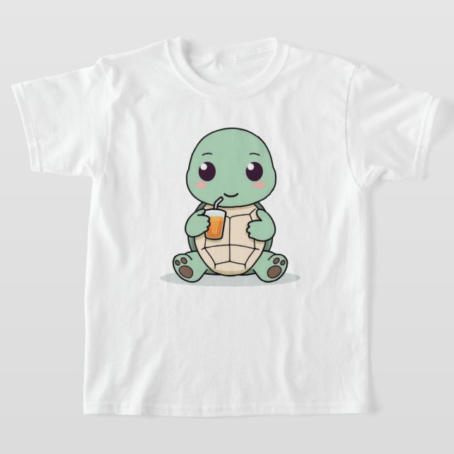 Söt Sköldpadda Barn T-Shirt Kawaii Djurdesign (Laydown)