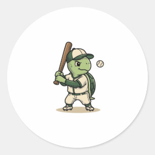 Söt Sköldpadda Baseboll Batter Vintage Vektor Art_ Runt Klistermärke