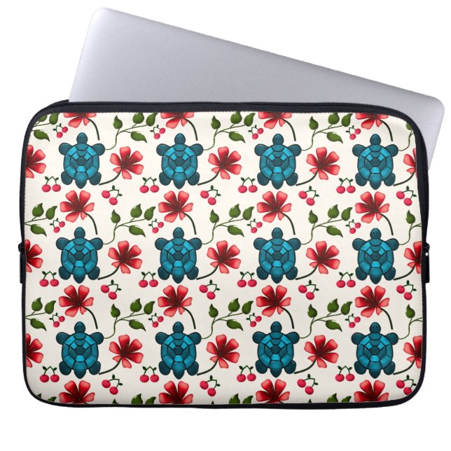 Söt Sköldpadda Blommönster   Laptop Fodral (Framsidan)