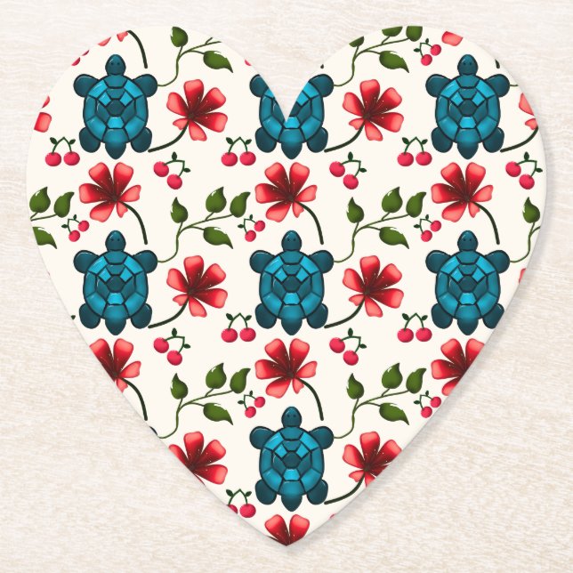 Söt Sköldpadda Blommönster   Underlägg Papper (Framsida)