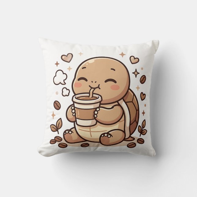 Söt Sköldpadda Kaffeekast Kudd Kudde (Framsida)