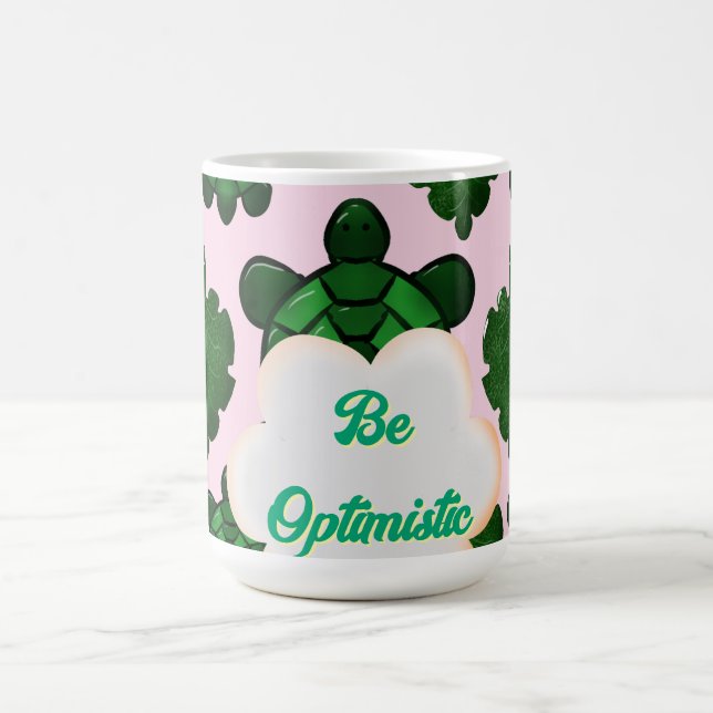 Söt Sköldpadda Lämnar Sömlöst Mönster, Tropiskt  Kaffemugg (Center)