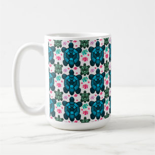 Söt Sköldpadda och Blommigt Sömlöst Mönster Antec Kaffemugg
