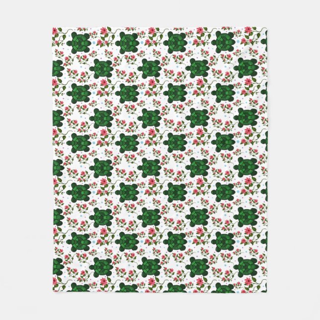 Söt sköldpadda och blomstermönster utan sömmar  fleecefilt (Framsidan)