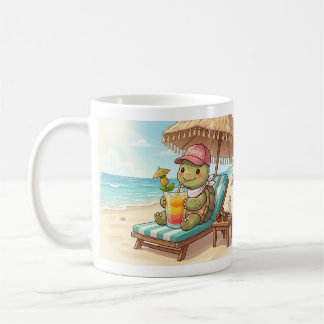 Söt sköldpadda på stranden kaffemugg