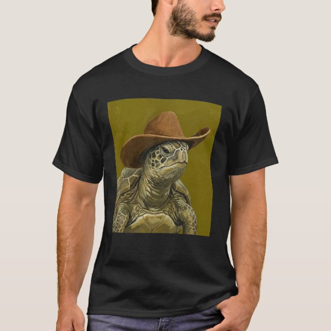 Söt sköldpadda som bär cowboyhatt t shirt (Framsida)