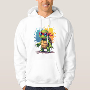 Söt sköldpadda som bär solglasögon färgsprut hav A Hoodie