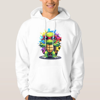 Söt sköldpadda som bär solglasögon färgsprut hav A Hoodie