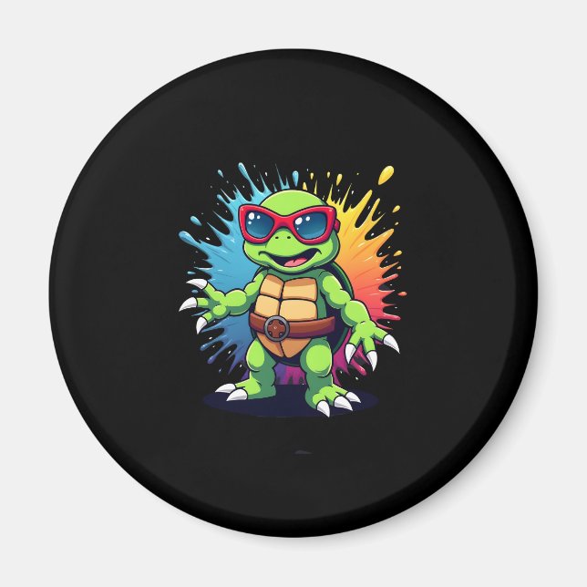 Söt sköldpadda som bär solglasögon färgsprut hav A Magnet (Framsidan)