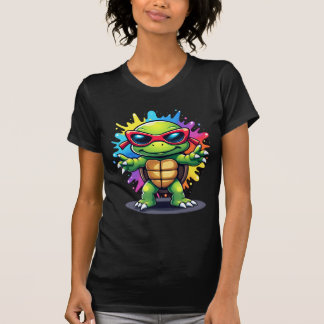 Söt sköldpadda som bär solglasögon färgsprut hav A T Shirt