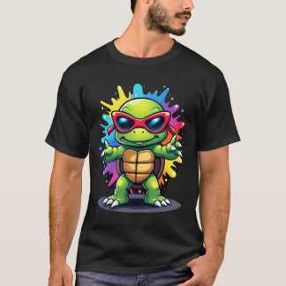 Söt sköldpadda som bär solglasögon färgsprut hav A T Shirt