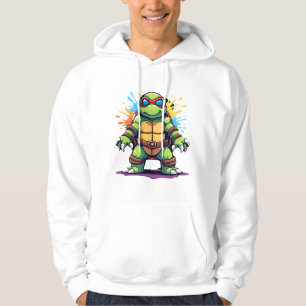 Söt sköldpadda som bär solglasögon färgsprut havet hoodie