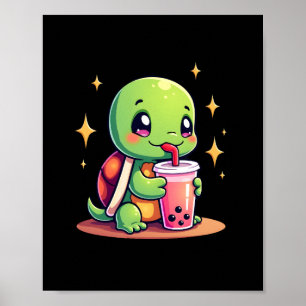 Söt sköldpadda som dricker boba. Roliga Boba Sköld Poster