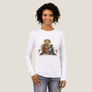 Söt Sköldpadda som Dricker Kaffe Vit Långärmad T-S T Shirt