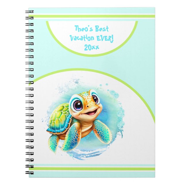 Söt Sköldpadda Sommarlov Namn Journal Anteckningsb Anteckningsbok (Framsidan)