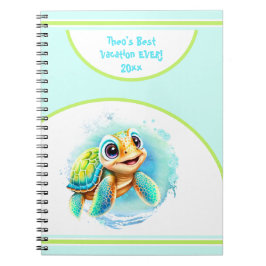 Söt Sköldpadda Sommarlov Namn Journal Bok Anteckningsbok