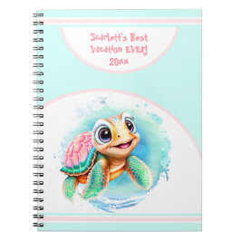 Söt Sköldpadda Sommarlov Namn Journal Bok Anteckningsbok