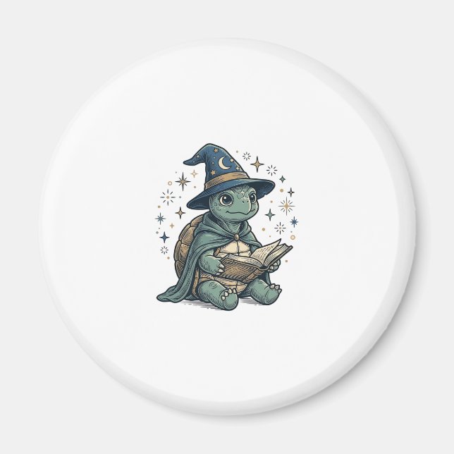 Söt Sköldpadda Trollkarl Läsning Spellbook Vektor  Magnet (Framsidan)