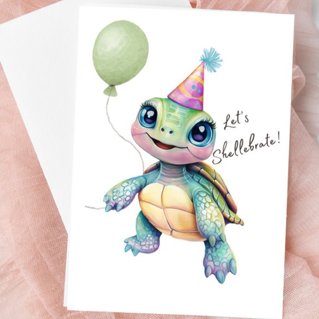 Söt Sköldpadds Blankkort – Låt oss Sköldpaddsfira Kort (Cute Turtle Blank Greeting Card)