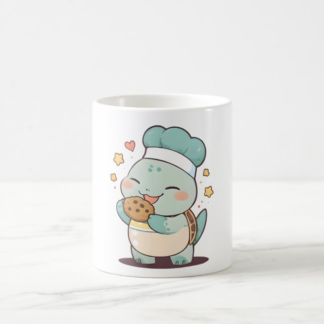 Söt Sköldpadds Chef Äter Kaka Kawaii Design Kaffemugg (Center)