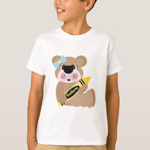 Söt skolflicka björn med gult kräk t-shirt