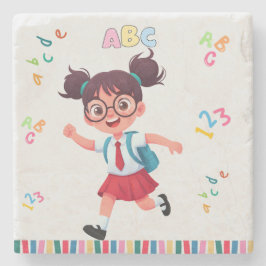 Söt skolpojke ABC 123 lärande illustration Stenunderlägg