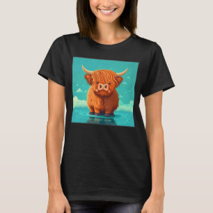 Söt skotsk höglandsillustration av ko med litet ho t shirt