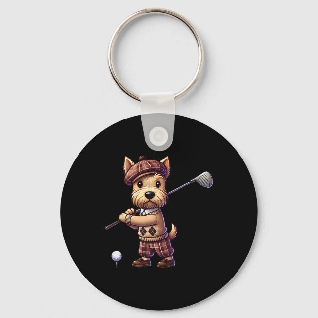 Söt skotsk terrier som spelar golf golfare golfar  nyckelring (Framsida)