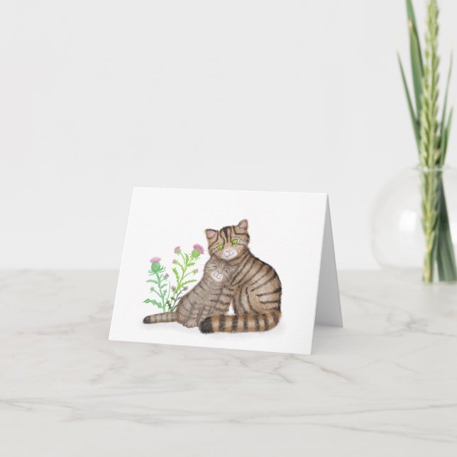 Söt skotsk vildkatt och kattunge tom kort (Framsida)