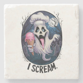 Söt Skrattande Spök Isglass Halloween Coaster Stenunderlägg