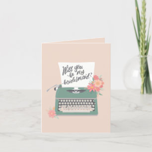 Söt skrivmaskin och blommor Bridesmaid Tack Kort