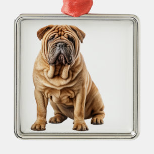 SÖT SKRUMPEN TAN SHAR PEI HUND JULGRANSPRYDNAD METALL