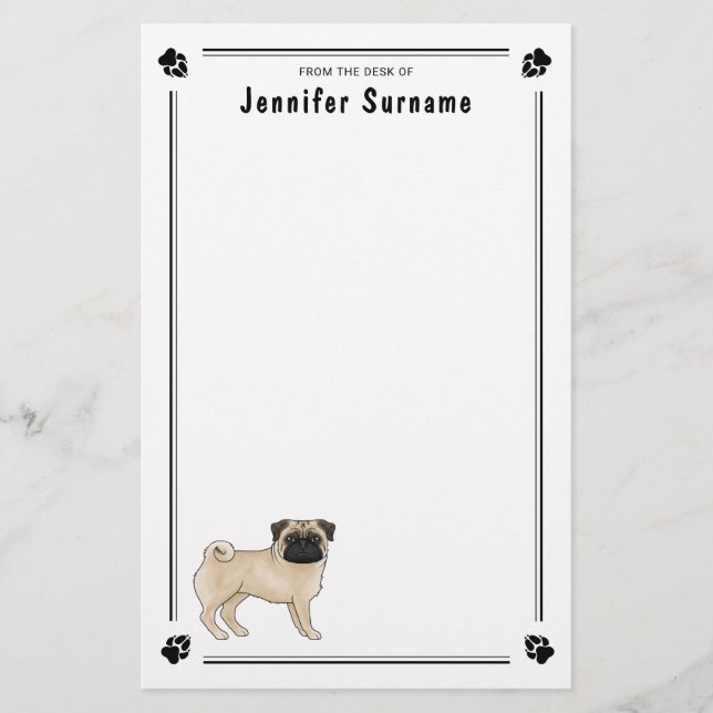 Söt skrynklig ansikte Mops Hund ras design Brevpapper (Framsida)