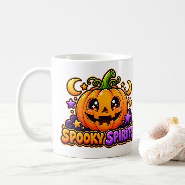 Söt Skumma Andar Pumpa Halloween Kaffe Mugg (Med munk)