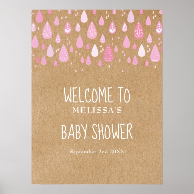 Söt skylt med rosa regndroppar för babyflickans sh (Framsidan)