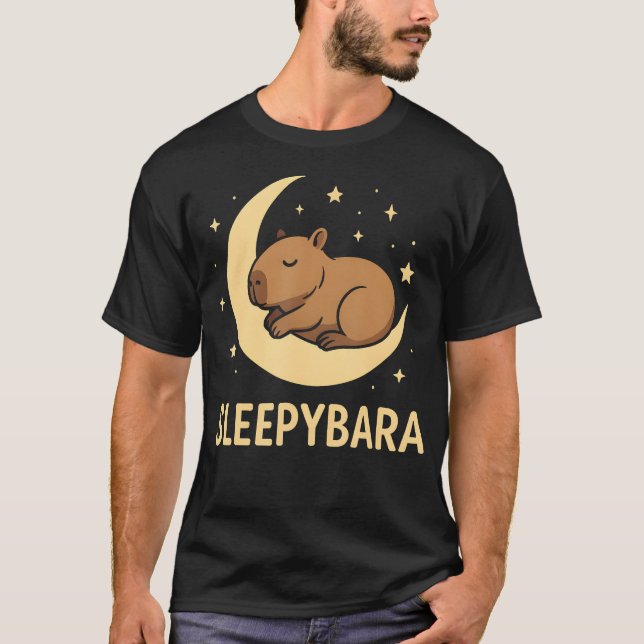 Söt Sleepybara Rolig Capybara Sover På T Shirt (Framsida)