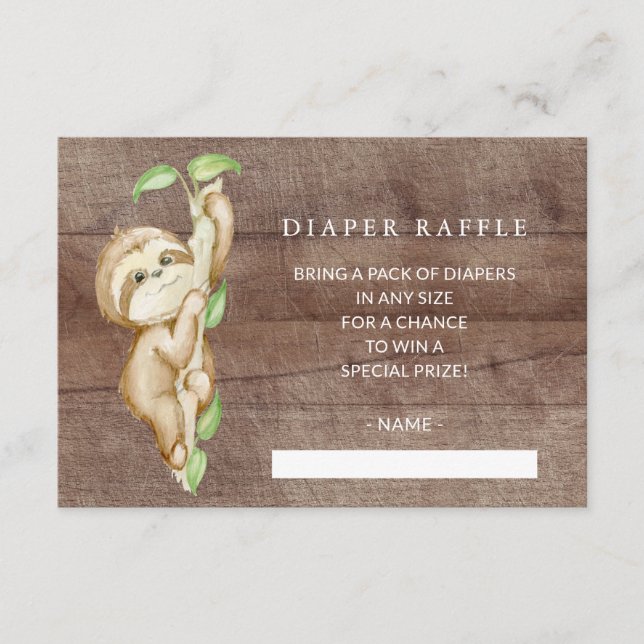 Söt Sloth Baby Shower Diaper Raffle Biljett Tilläggskort (Framsida)
